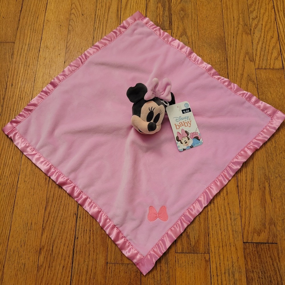 Disney Minnie Mouse Blankee Pink Satin Trim Lovey Security Blanket Baby Gift